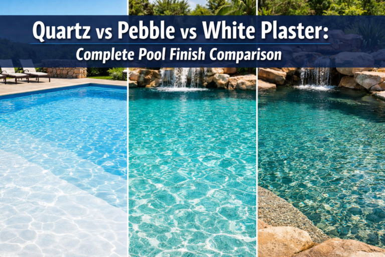 Quartz vs pebble vs white plaster comparison